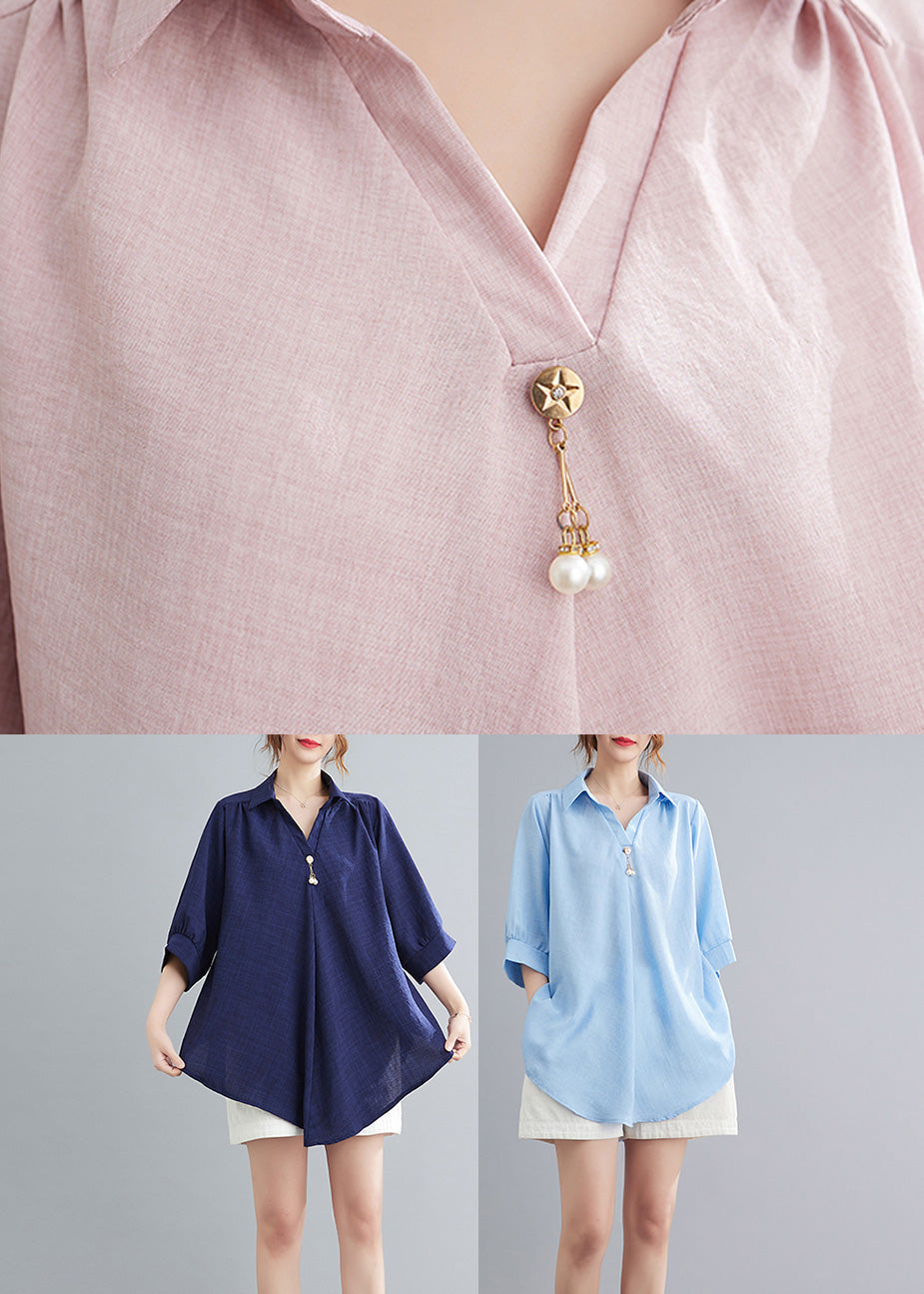 Navy Patchwork Linen Shirt Half Sleeve