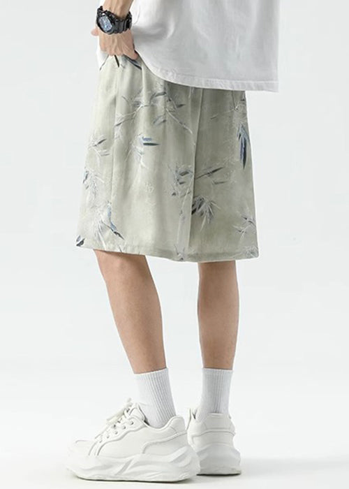 New Beige Print Lace Up Ice Silk Summer Beach Shorts
