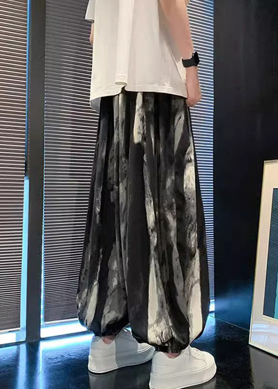 New Black Pockets Tie Dye Ice Silk Lantern Pants Summer