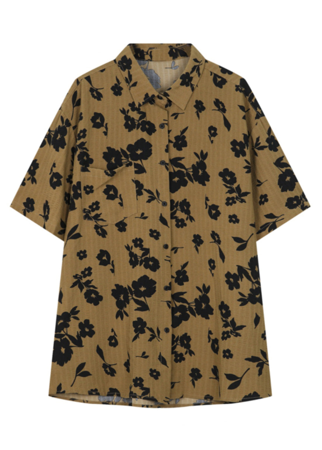 New Coffee Peter Pan Collar Print Hawaiian Shirts Summer