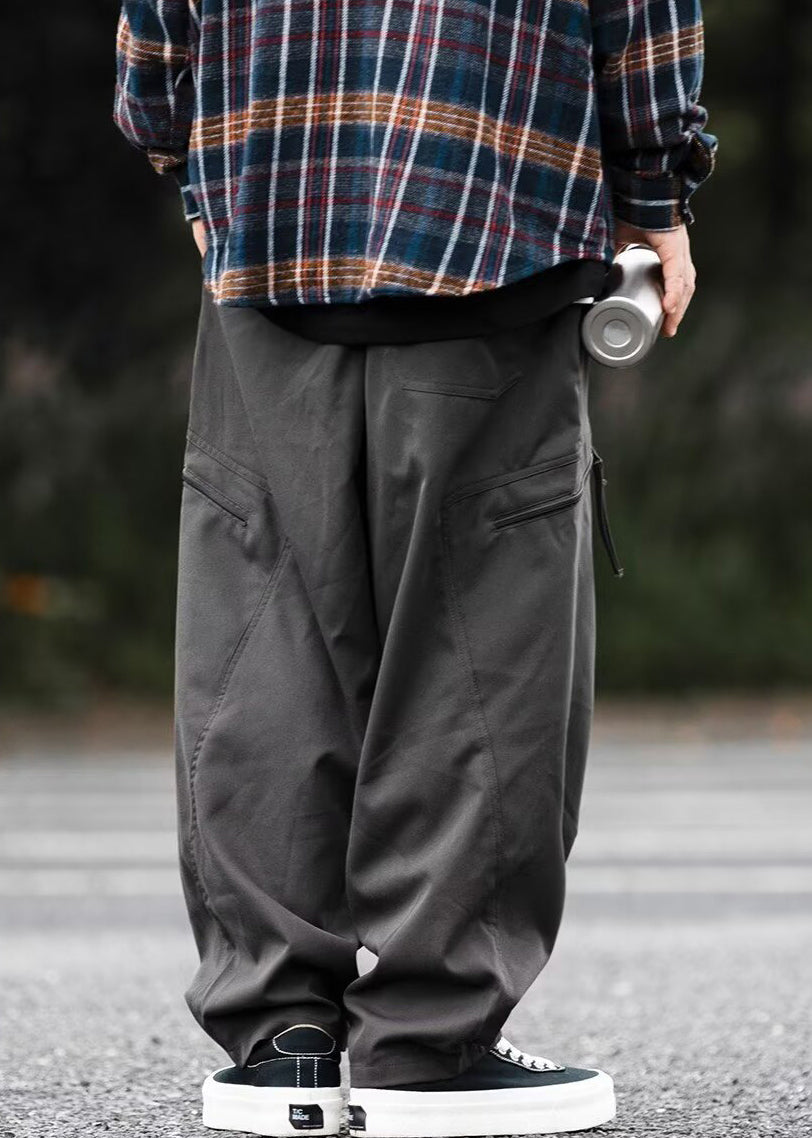 New Dark Gray Zip Up Pockets Cotton Pants Spring