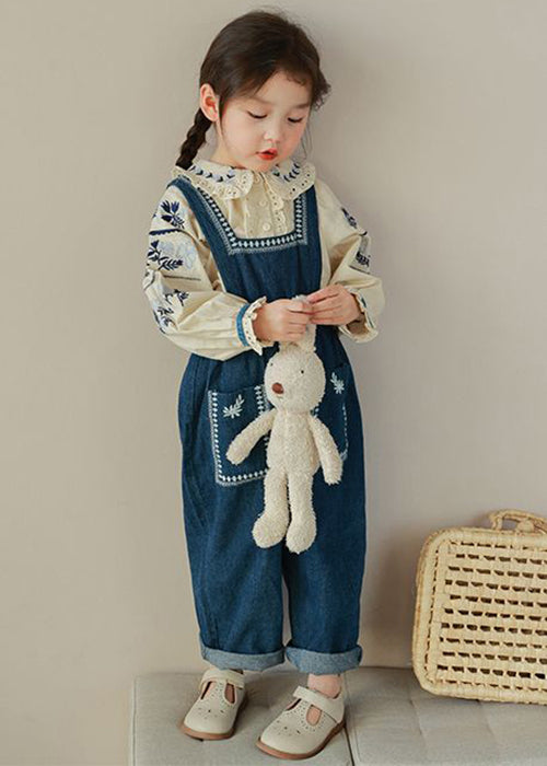 New Embroideried Ruffled Shirts and Denim Pants Two Pieces Set Fall