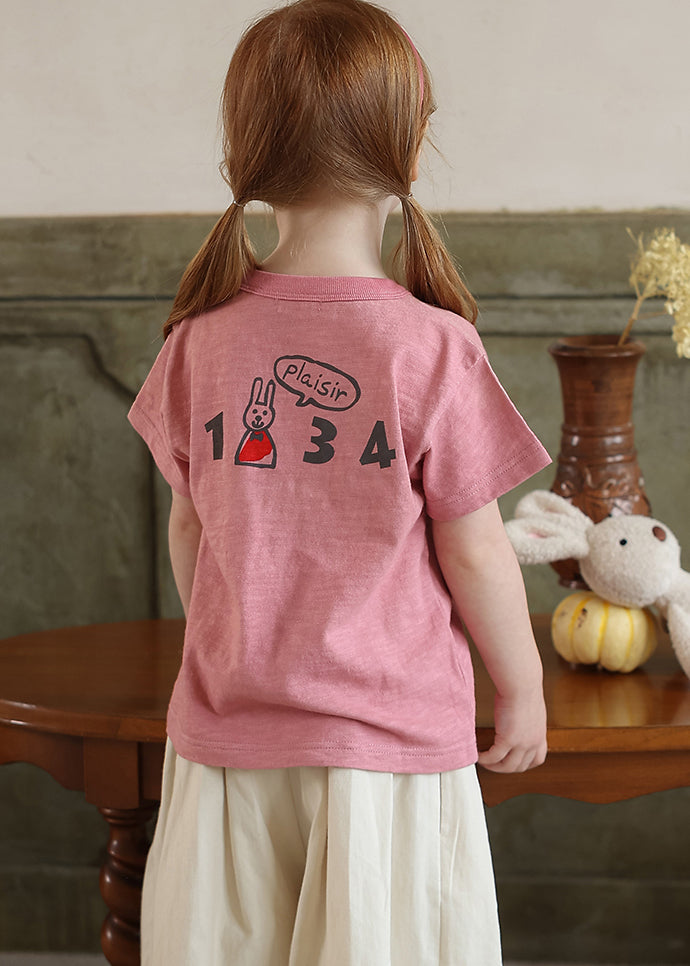 New Pink O-neck Kids T Shirt Short Sleeve