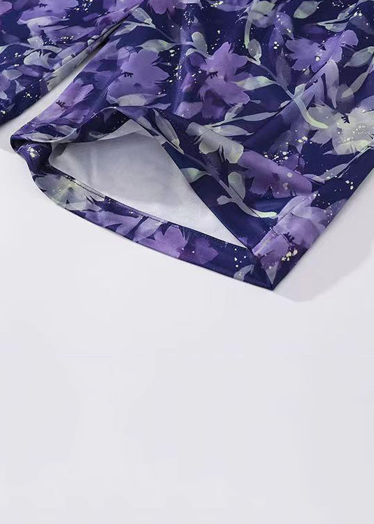 New Purple Print Lace Up Elastic Waist Cotton Beach Shorts Summer