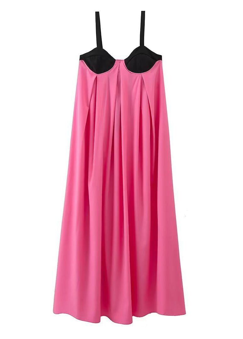 New Pink Patchwork Backless Sleeveless Suspender Dress
