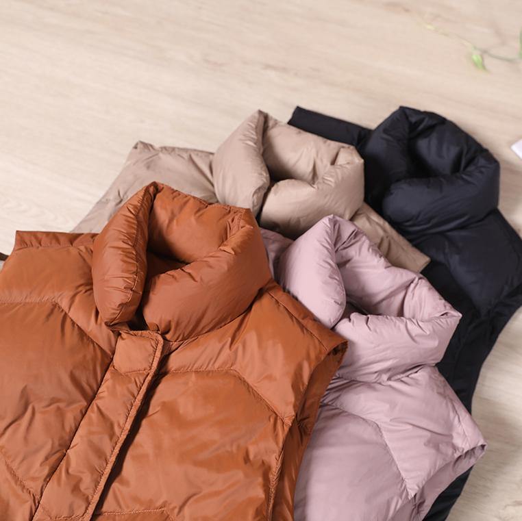 New Parka Coats Khaki Stand Collar Zippered Down Jacket