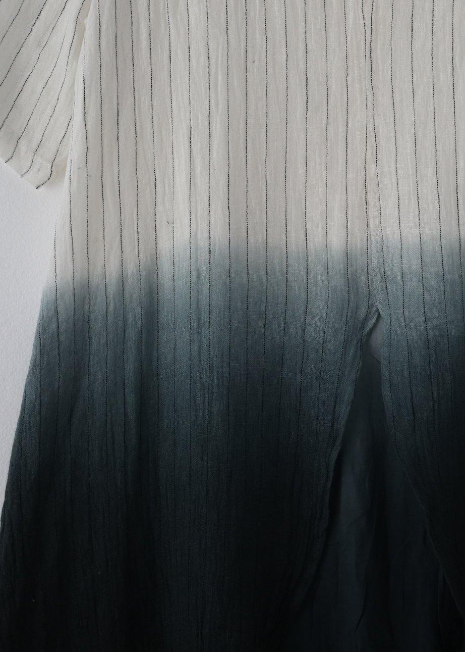 New Gradient Design Irregular Hem Robe Pure Linen Dress