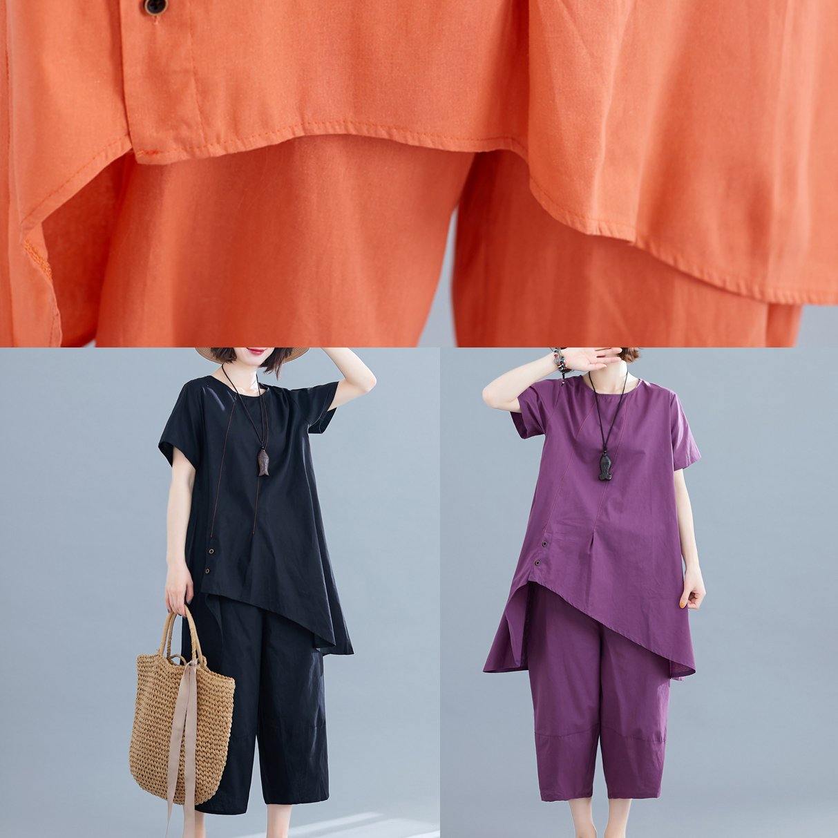 New Loose Black Cotton and Linen Irregular Shirt + Pants Suit