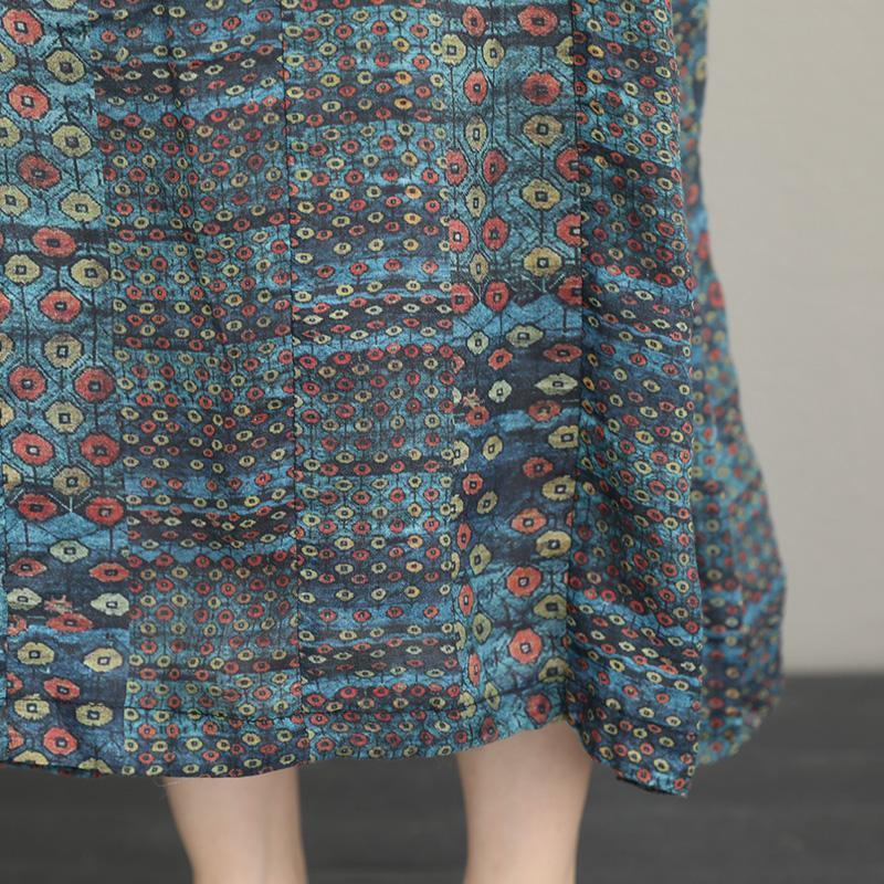 New Prints Silk Linen Caftans O Neck Gown Short Sleeve Kaftans