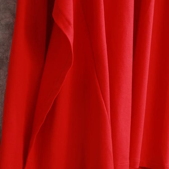 New Red Fall Dress O Neck Asymmetrical Design Traveling Clothing Fine Long Sleeve Side Open Maxi Dresses