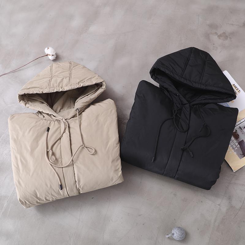 New Winter Jacket Black Hooded Zippered Goose Down Coat