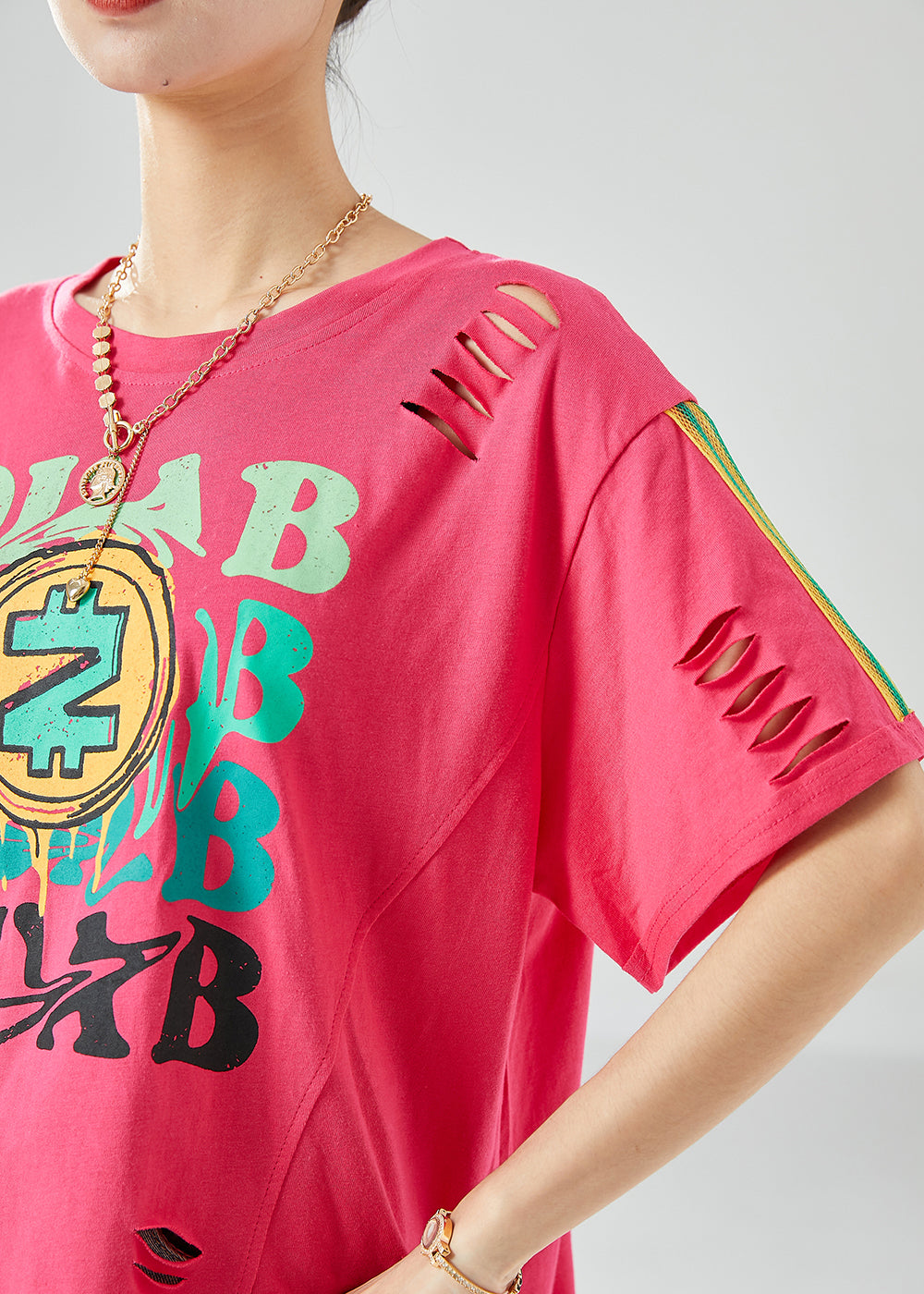 Novelty Rose Hollow Out Print Cotton Ripped Tops Summer