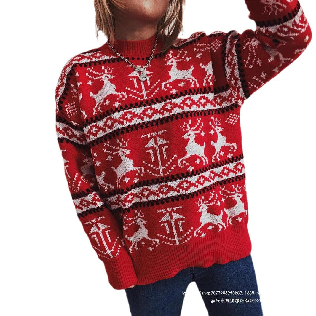 Women's Christmas Sweater in Festive Norwegian Pattern with Crew Neck R&B