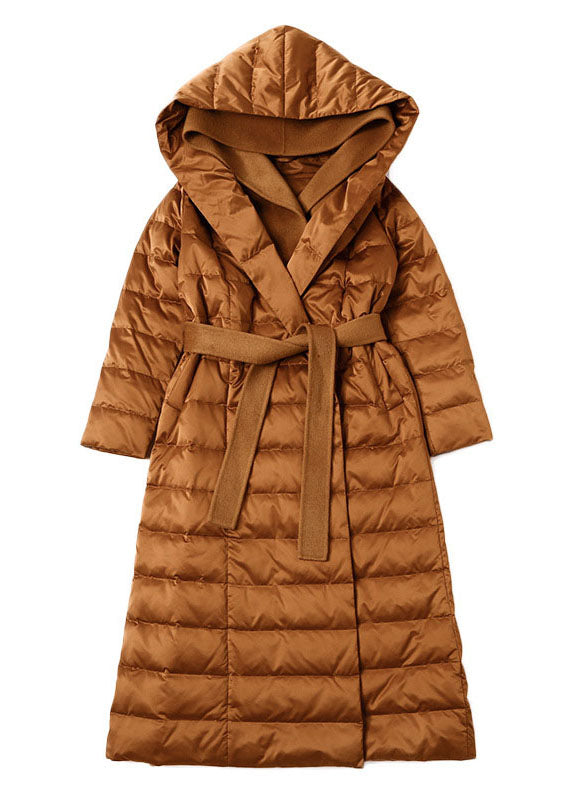Organic Caramel Hooded Patchwork Slim Fit Winter Duck Down Jackets