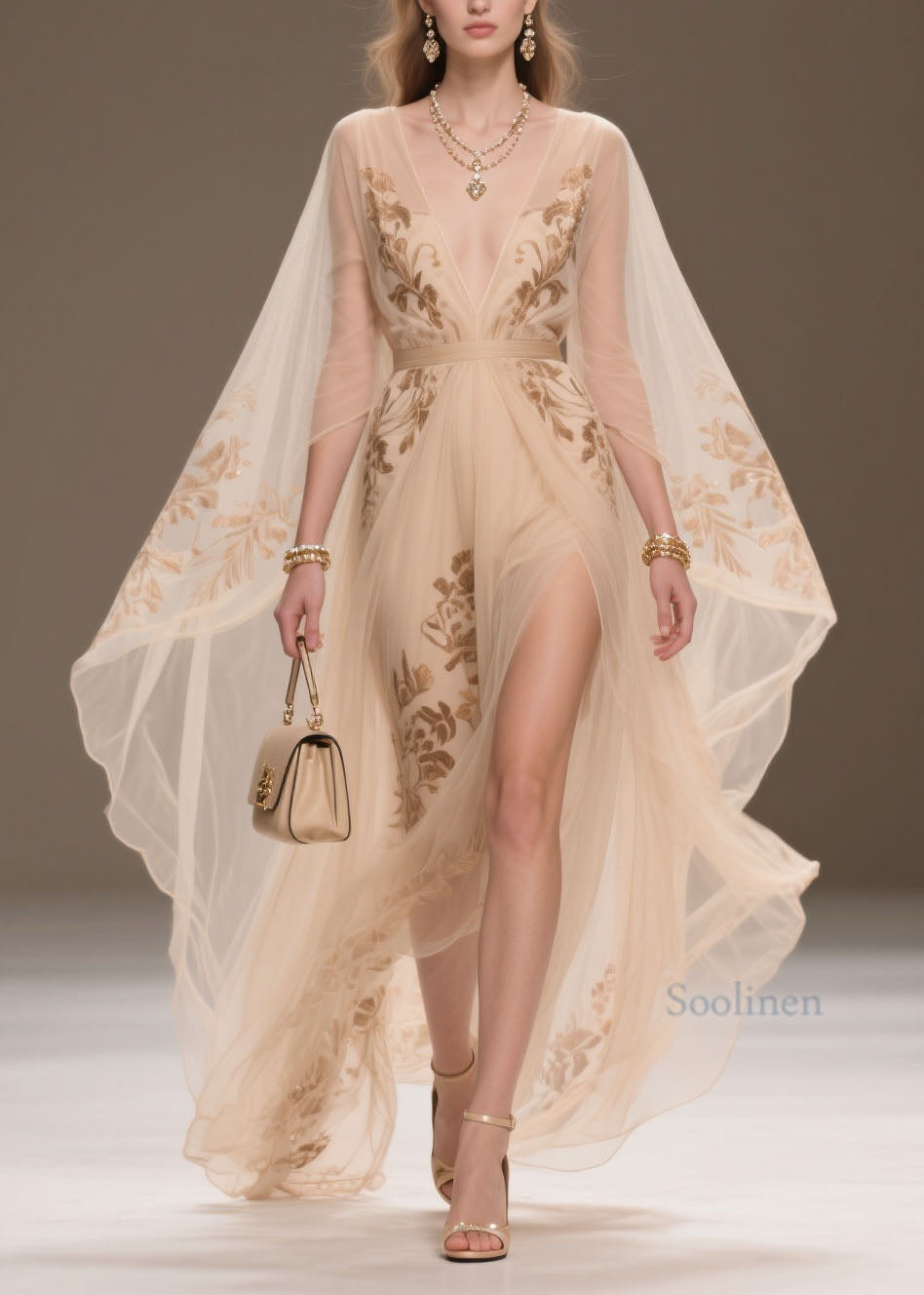 Organic V Neck Print Side Open Chiffon Party Dress Summer