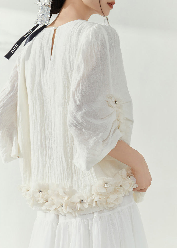 Organic White O-neck Rivet Top Summer