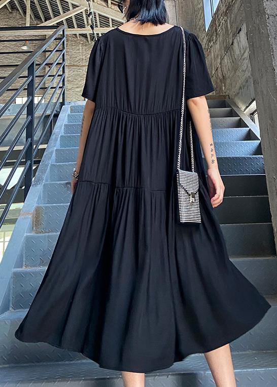 Organic Black Tunics V Neck Cinched Maxi Summer Dresses
