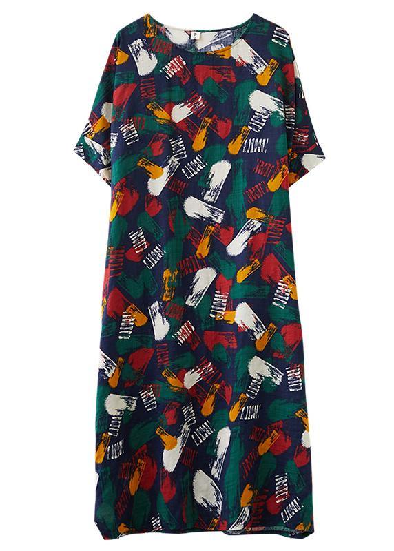 Organic O Neck Batwing Sleeve Dress Fabrics Blue Print Maxi Dresses
