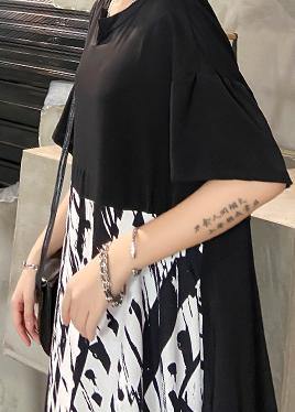 Organic O Neck Patchwork Summer Dresses Catwalk Black Print Art Dress