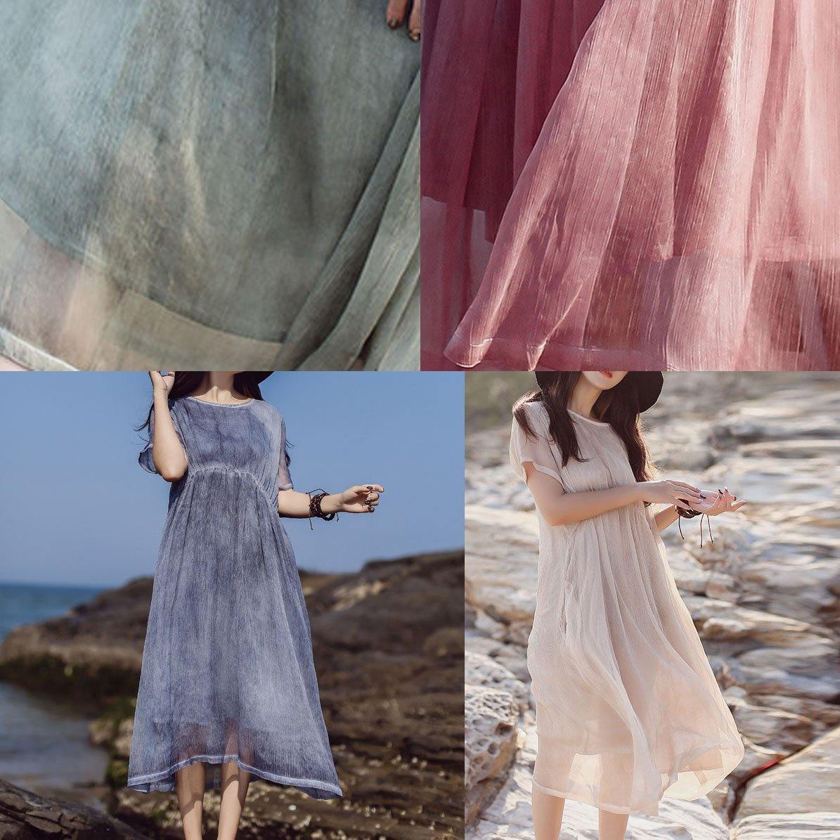 Organic Short Sleeve Cotton Clothes Inspiration Green High Waist Dress