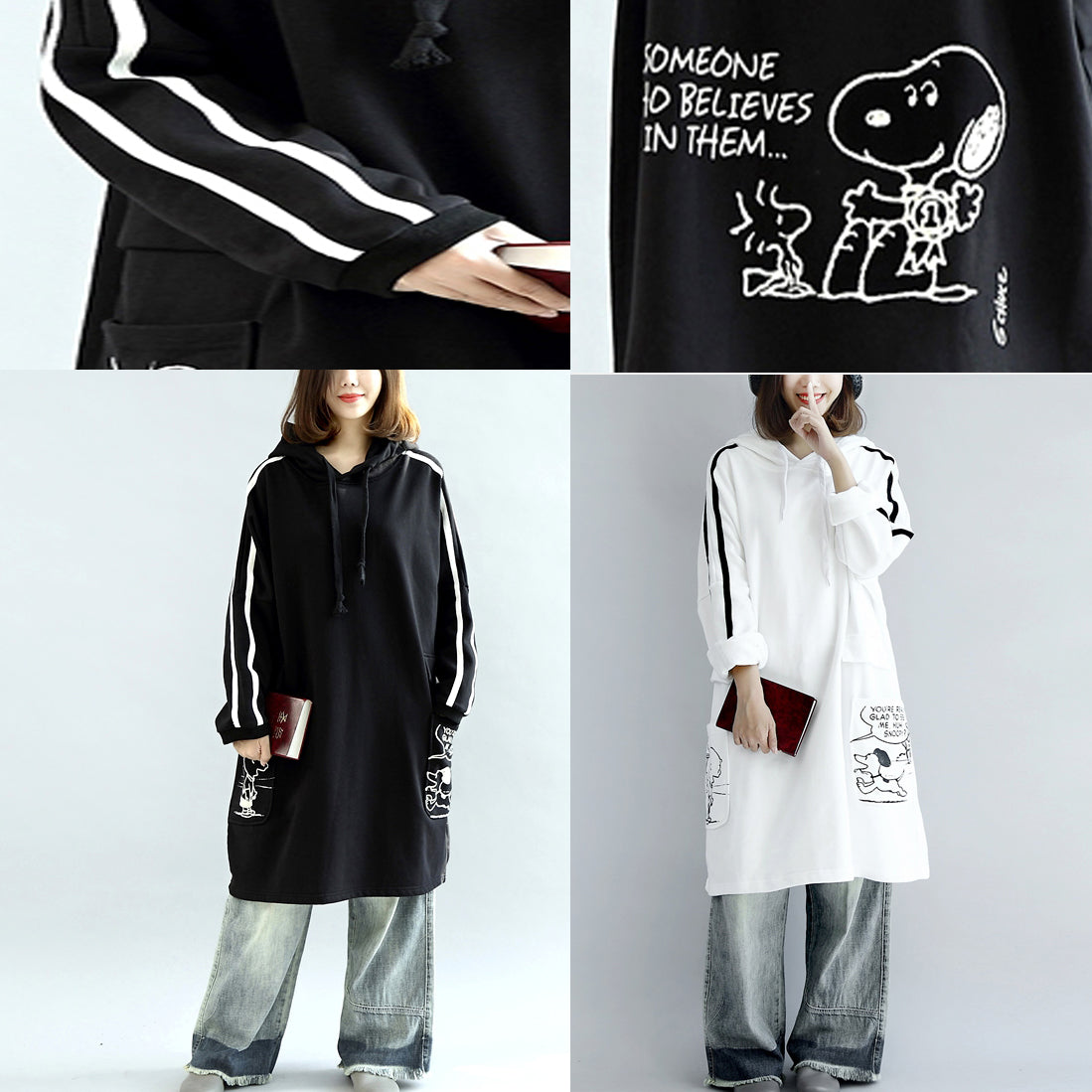 Oversized Black Hoodies Cotton Coats Warm Pullover Winter Dresses