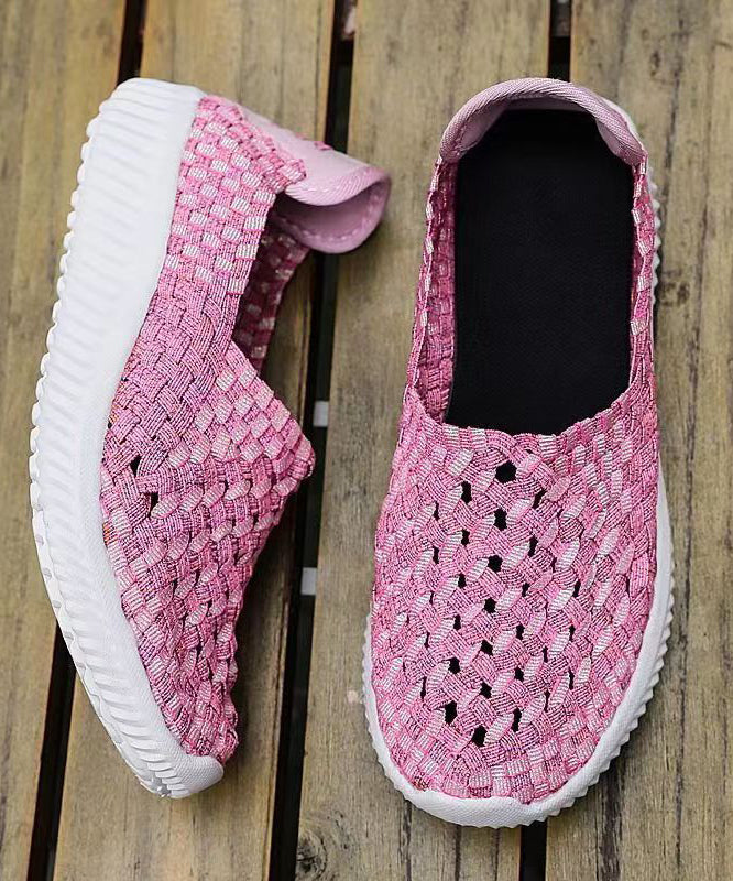 Pink Flat Shoes Knit Fabric Handmade Splicing Soolinen Shoes-20251