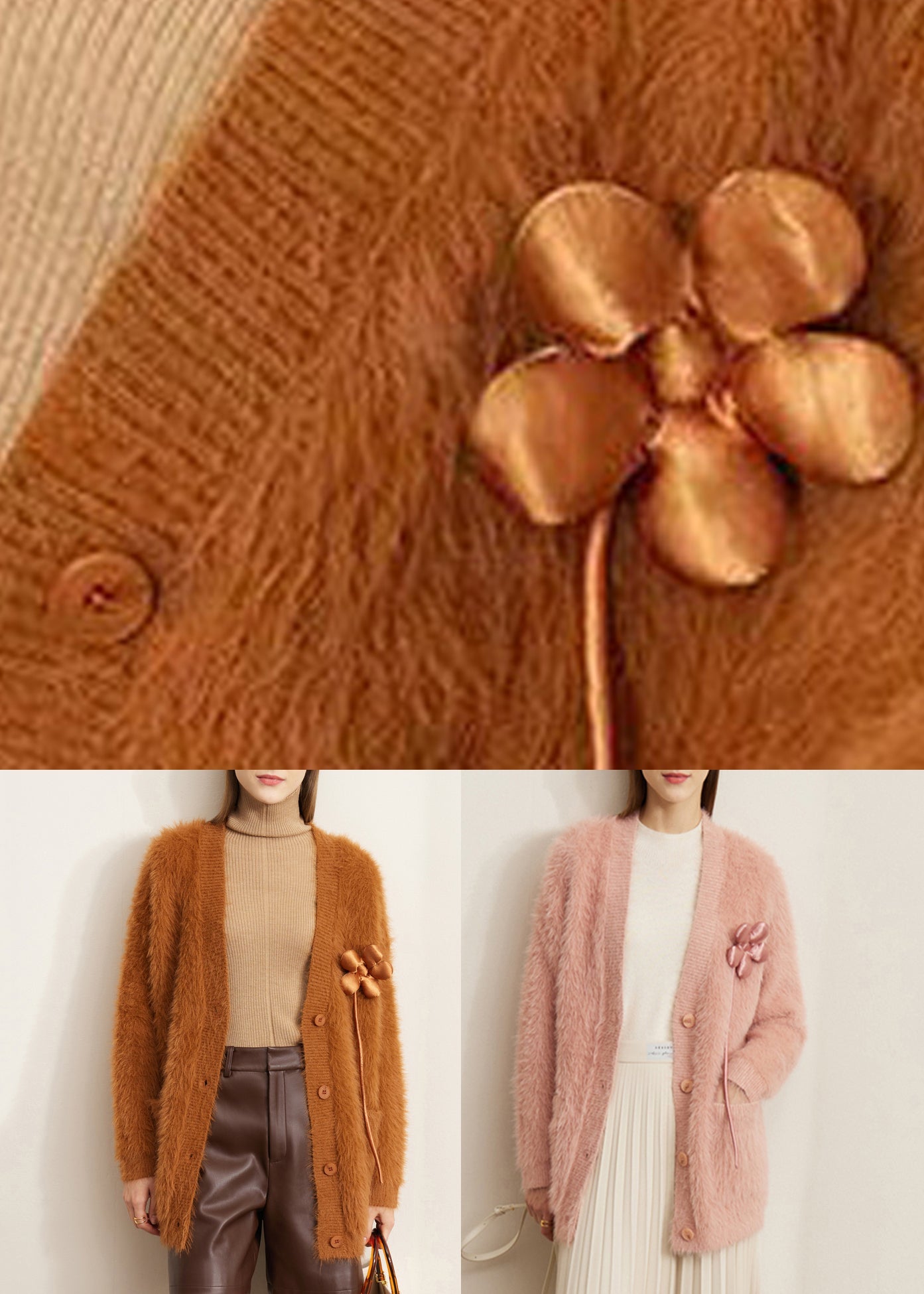 Pink Pockets Mink Velvet Cardigan V Neck Spring