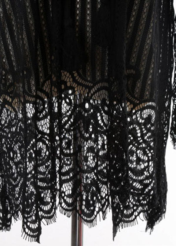 Black Tying Rope Mid Dress Summer Lace Dress