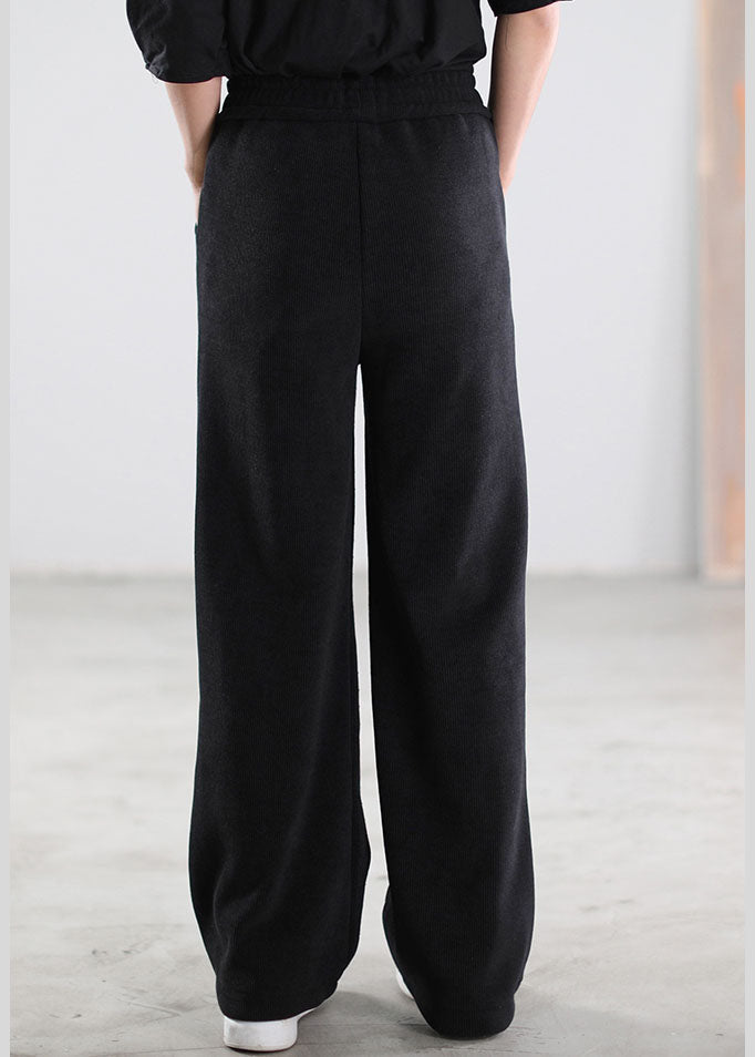 Black Cinched Pockets Corduroy Pants Winter