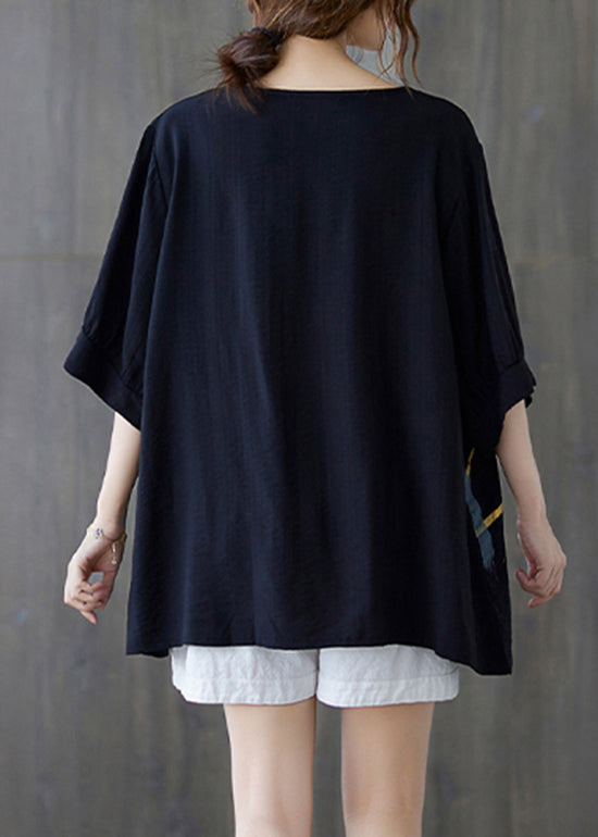 Blue Texture O-neck Wrinkled Cotton Tank Tops Half Sleeve