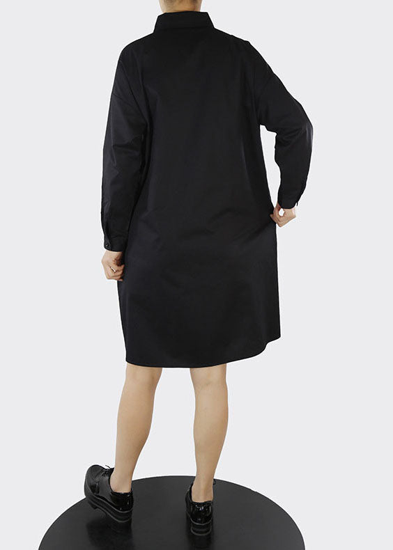 Black Asymmetrical Design Ruffled Shirt Dresses Spring