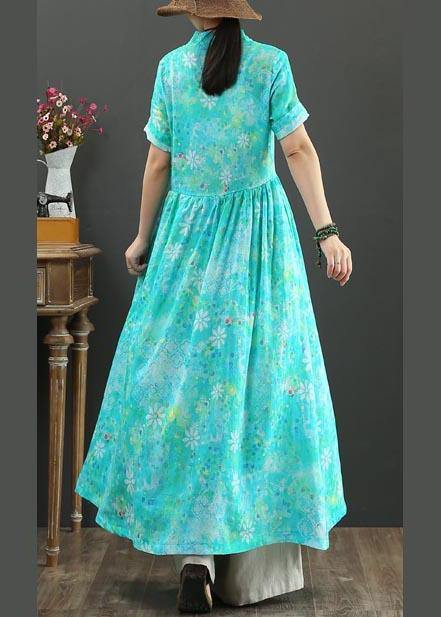 Blue Print Linen a Line Summer Holiday Dress