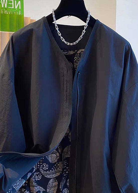 Black Zip Up Patchwork Cotton Jackets Spring