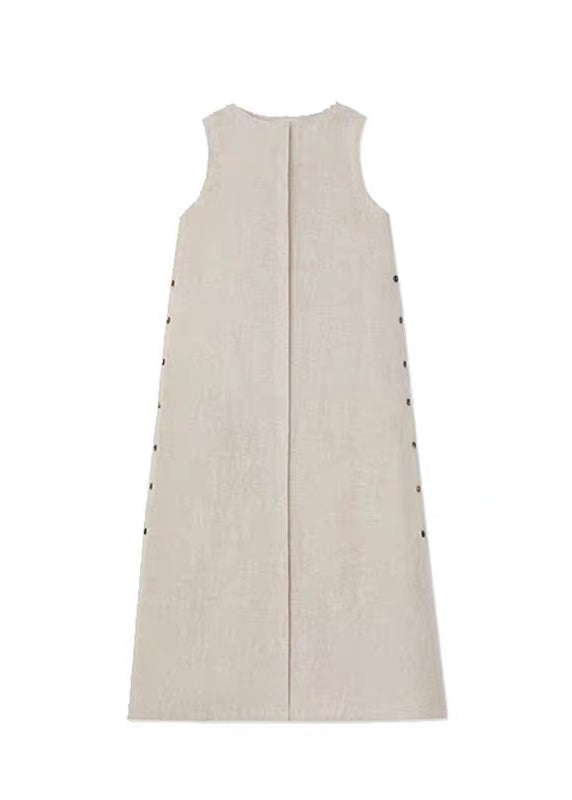 Khaki O-neck Low High Design Robe Dresses Sleeveless