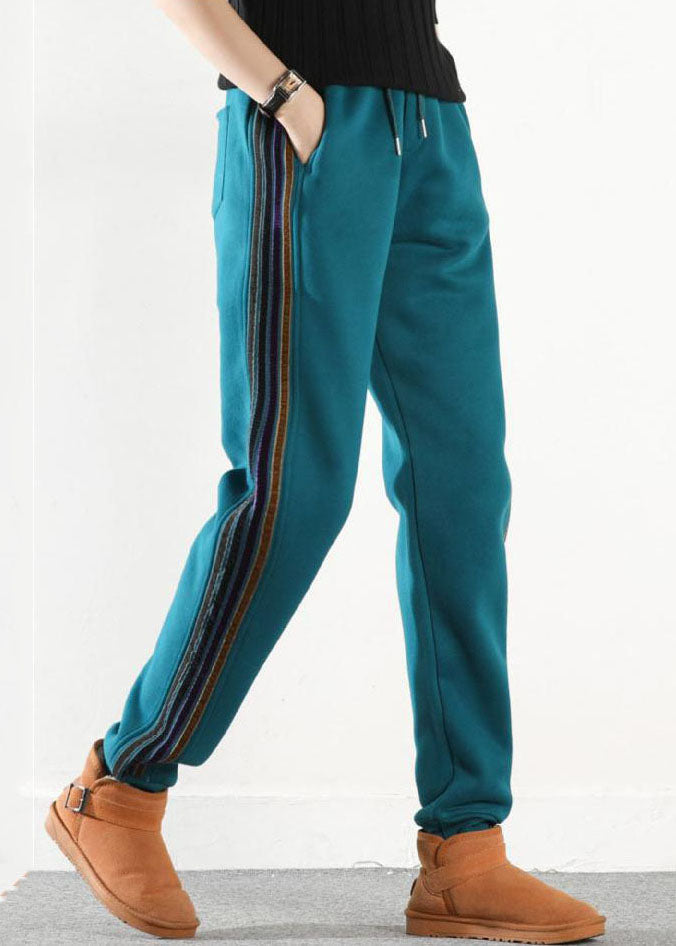 Lake Blue Elastic Waist Pockets Warm Fleece Harem Pants Winter