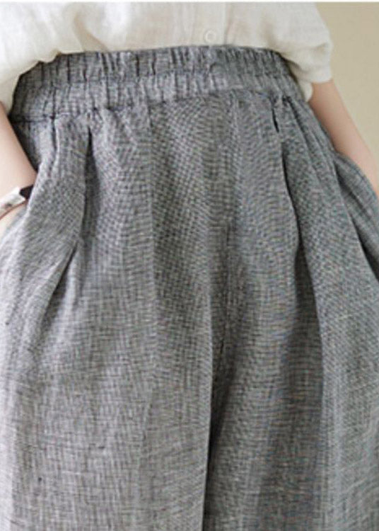 Light Grey Elastic Waist Linen Lantern Pants Summer