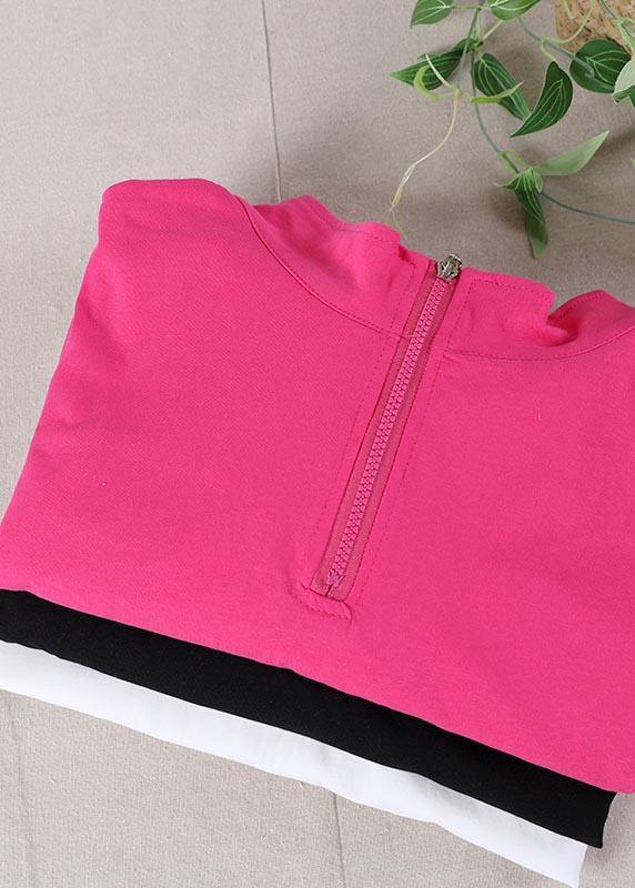 White Zippered Cotton Blouse Tops Summer