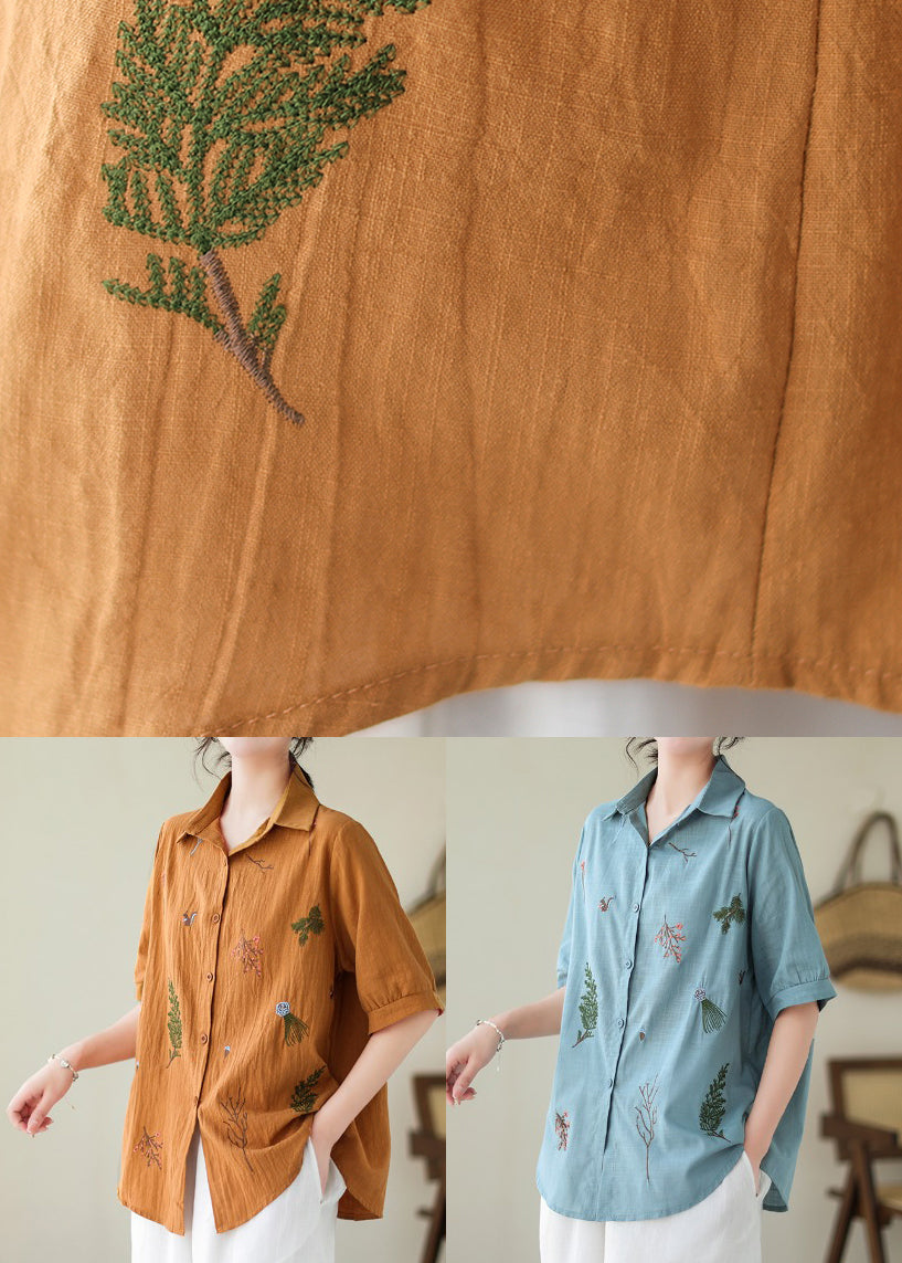 Yellow Embroideried Cotton Blouse Top Summer