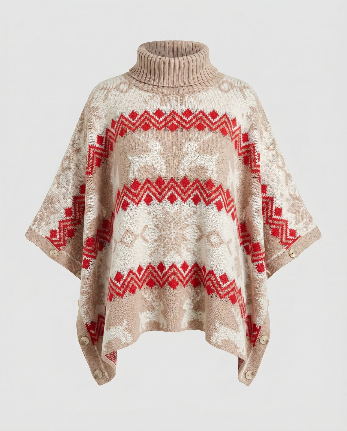 Women's Cozy Knit Sweater with High Stand-Up Collar and Festive Motif R&B