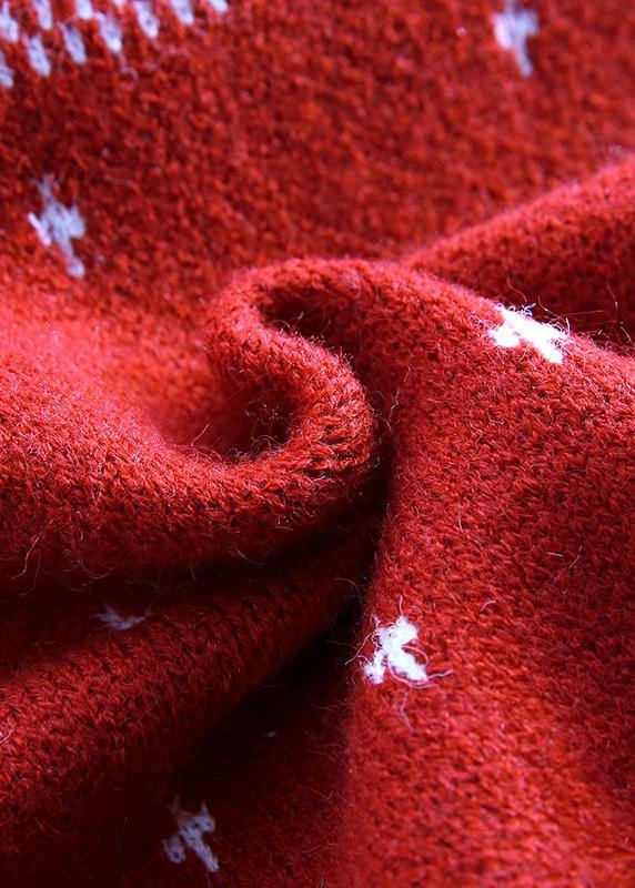 Pullover Red Knitted Blouse O Neck Thick Top