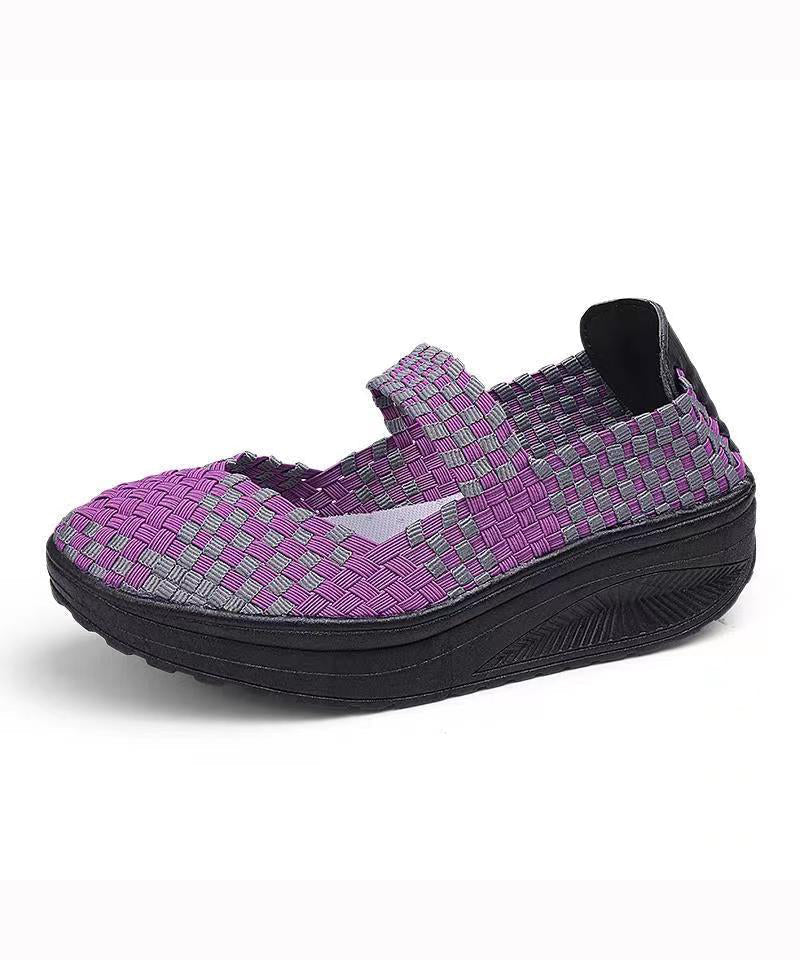 Purple Comfortable Knit Fabric Splicing Wedge Shoes Soolinen Shoes-20251