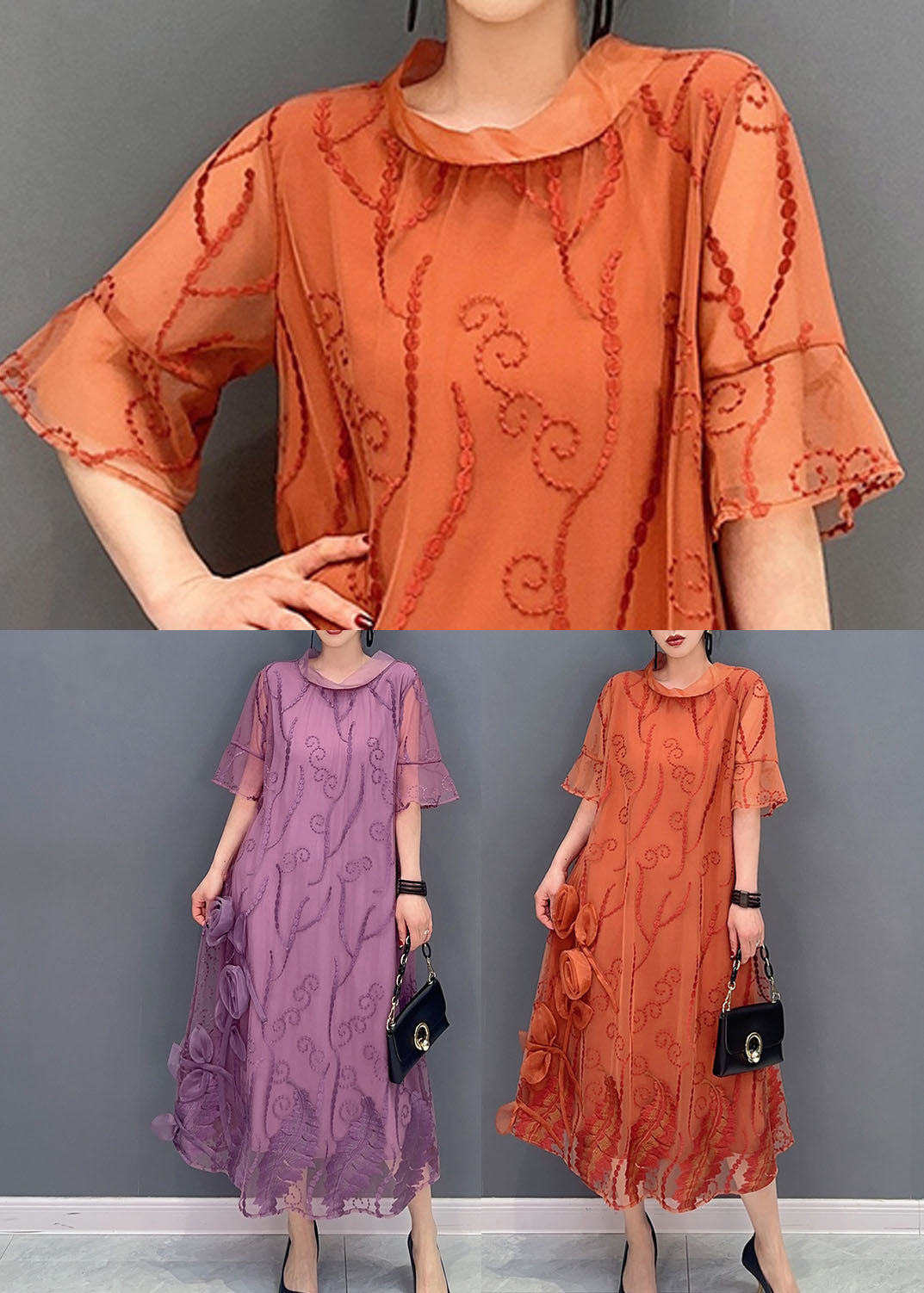 Purple Tulle Long Dress Print Summer