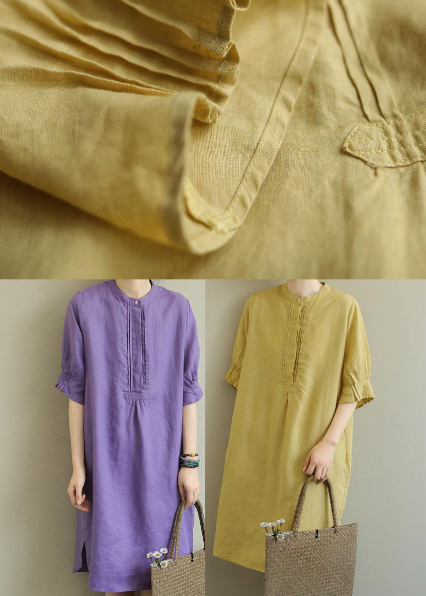 Purple Patchwork Low High Design Cotton Dress Half Sleeve