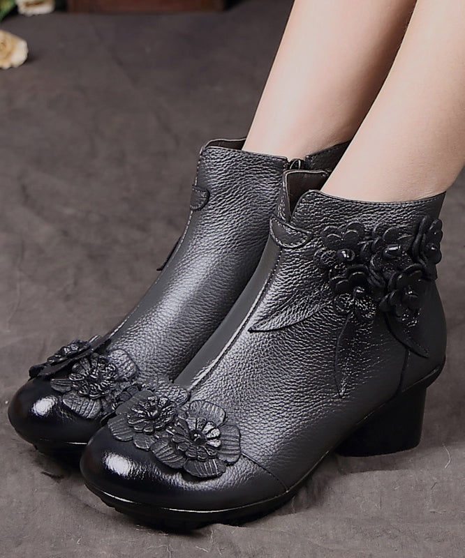 Red Chunky Cowhide Leather Comfy Splicing Boots