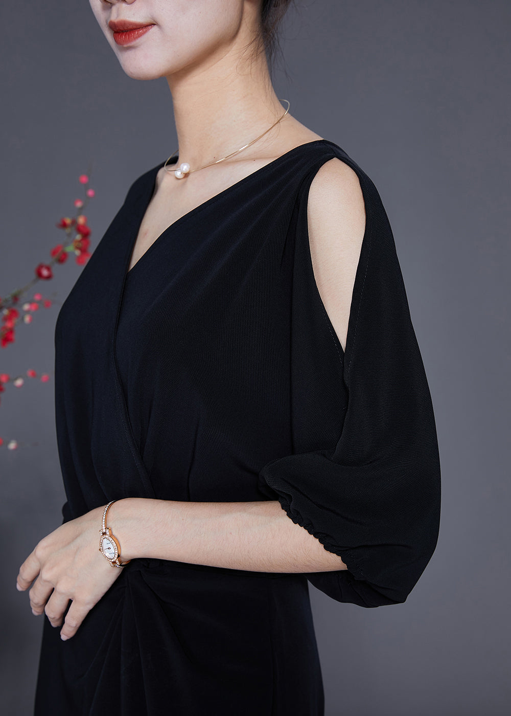 Black V Neck Cold Shoulder Side Open Party Dress Summer