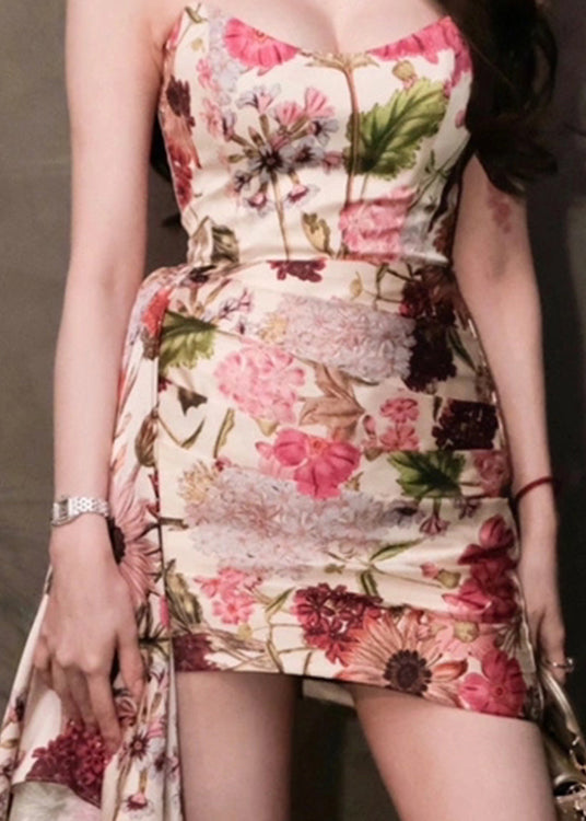 V Neck Asymmetrical Print Maxi Dresses Sleeveless