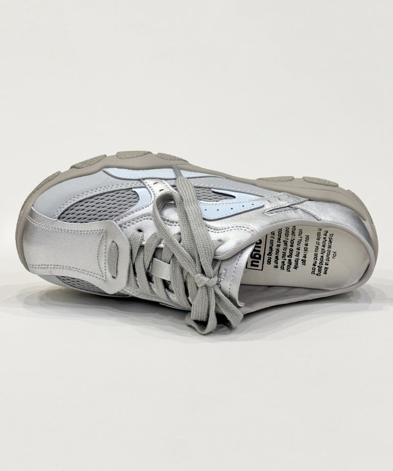 Silver Platform Faux Leather Splicing Slide Sandals Lace Up