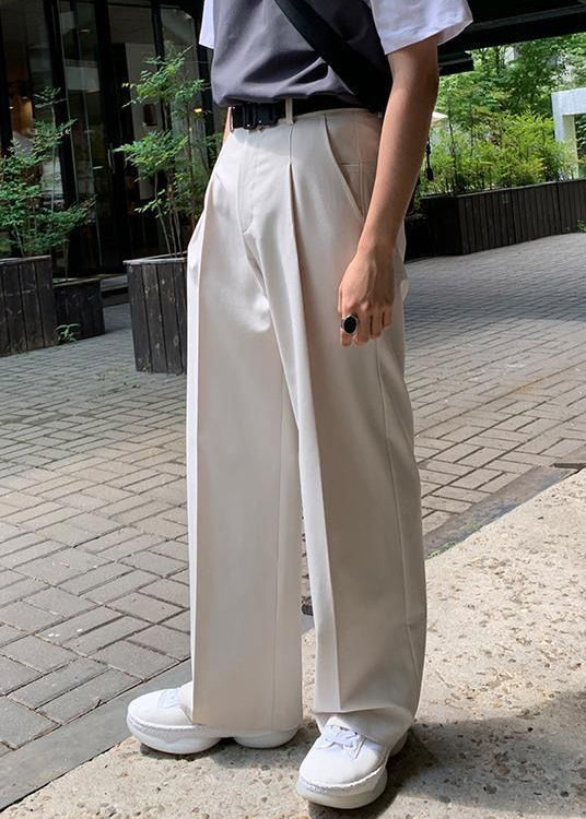 Simple Beige Pockets High Waist Spandex Pants Summer