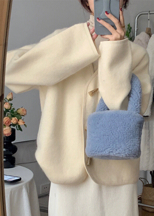 Simple Beige V Neck Button Knitting Cotton Coats Fall