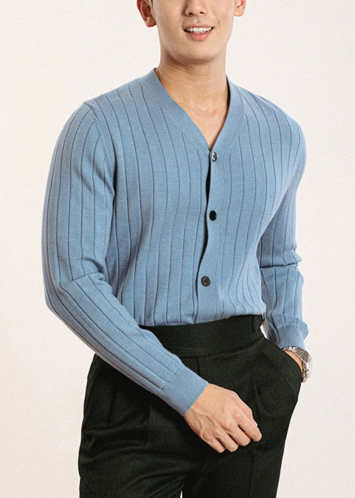 Simple Black V Neck Button Knit Cardigan Spring